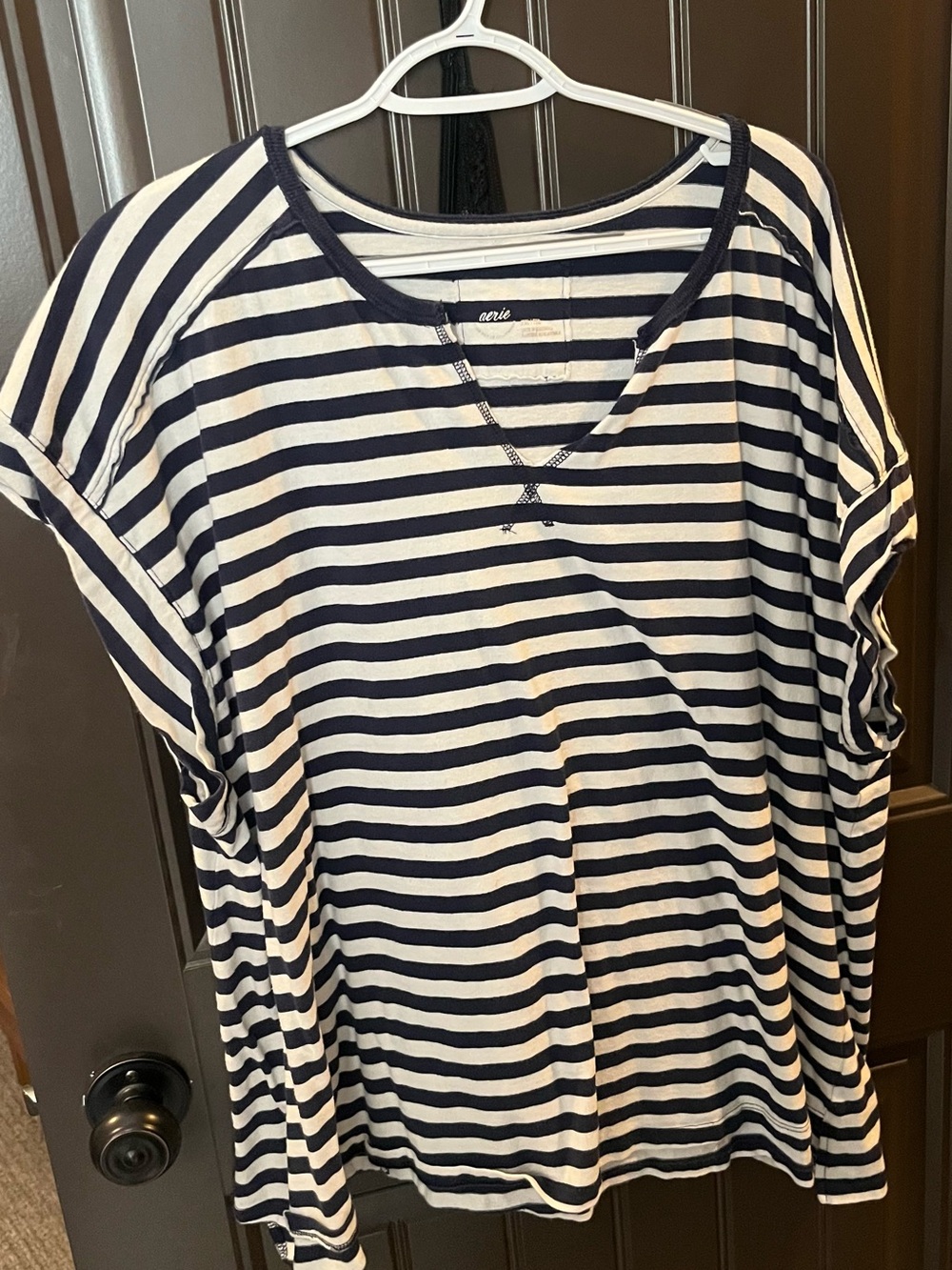 aerie Navy and White Striped Short Sleeve Tee